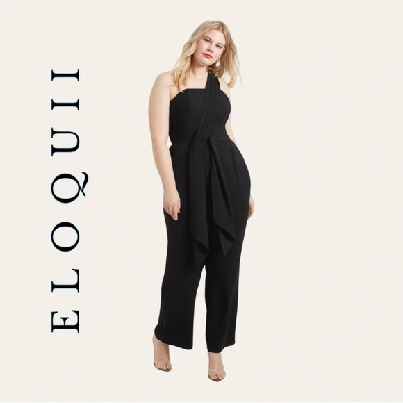 0418. Eloquii ONE SHOULDER JUMPSUIT SIZE 28 BLACK IN COLOR‎ - Picture 1 of 11